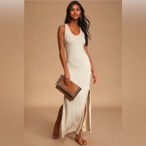 Relaxed but Not Least Beige Ribbed Sleeveless Maxi Dress